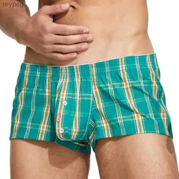 Cuecas SEOBEAN Mens Underwear Algodão Xadrez Boxer Shorts Homens Loungewear Pijamas U Convexo Design Boxers para Homem YQ240214