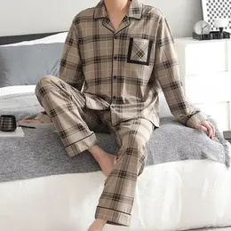 Men'S Thermal Pajamas Sets Long Sleeve Long Pants Casual Housewear Suit Winter Autumn Clothing Checkered Pattern Sleepwear 240131