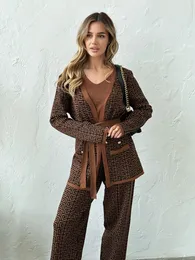 Elegant Knit 3 -stycken Set Women Luxury Vest Cardigan Pants Suit Sticked Three Set Autumn Winter 240202