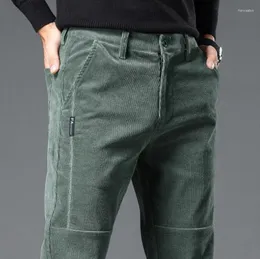 Calças masculinas primavera outono veludo homens estiramento grosso cintura elástica fluff pant coreano clássico marrom calças masculinas roupas de marca