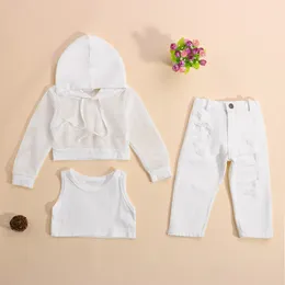 Одежда наборы 3pcs малыш малышка детская девочка наряд сетка с длинным рукавом топы с капюшоном