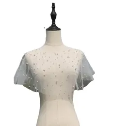 New Bridal Bolero Jacket Cap Wrap Shrug Pearls Cape for Women9035465