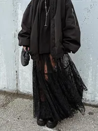 Юбки Mueyeruho 2024, весна-лето, женская сексуальная макси-кружевная однотонная расклешенная длинная юбка с высокой талией для