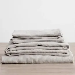 3 pezzi set di lenzuola di lino lavato al 100% lenzuola di lino naturale 2 federe biancheria da letto morbida e traspirante lenzuolo piatto 240202