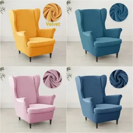 Velvet Wing Chair Cover Stretch Spandex Wingback Chair Cover Elastic Armchair Covers Sofa Slipcovers with Seat Cushion Cover 240219