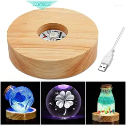 Lamp Holders 6CM Wooden LED Light Display Base Crystal Glass Resin Art Ornament Night Rotating Stand