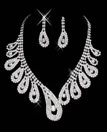 15042 Cheap Womens Bridal Wedding Pageant Rhinestone Necklace Earrings Jewelry Sets for Party Bridal Jewelry9443582