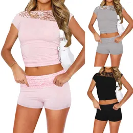 Women's Sleepwear Women Two Piece Outfit Basic Short Sleeve Crop Top Sleeveless Tops Low Rise Shorts Pants Set 2 Yoga Tracksuit Lingerie