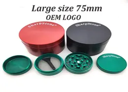 Big Size 75mm 4 parti SharpStone smerigliatrici per tabacco Smoking Accessroy Herb Grinder Cnc Denti Filtro Net Dry Herb Vaporizzatore Pen 7 Col6726838