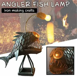 Kreatywny wędkarz biurko rybne Lampa Shark Desktop Night Light USB Metal Art Lantern Decoration Dekoracja sypialni DOMOWA DOMA 240129