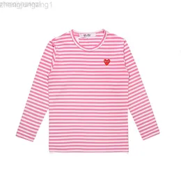 desginer cdgs t 셔츠 commes commes des garcons Heyplay 패션 브랜드 사랑 분홍색 긴 슬리브 스트라이프 티셔츠 남성과 여성면 둥근 목 바닥 셔츠 애호가 착용