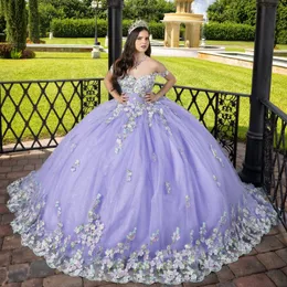 Lilla Abiti stile Quinceanera 2024 Principessa Dolce 16 Anni Ragazza Abiti da festa di compleanno Appliques Pizzo Tull Abiti De 15 Quinceanera