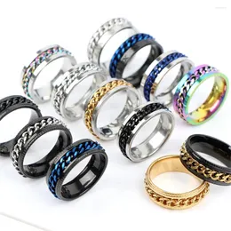 Cluster Rings Cool Rotatable Stainless Steel Ring Men Women High Quality Spinner Chain Classical Punk Rock Rome Digital Jewelry Party Gift