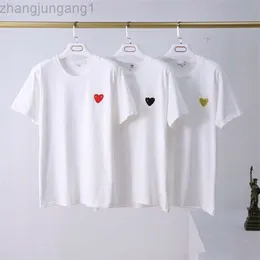 Desginer cdgs t shirt komutları des garcons kırmızı kalp nakış yarım kollu erkek ve kadın ebeveyn-çocuk oyun pamuk kısa kollu beyaz