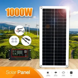 1000W solpanel 12V Solcell 10A-100A Controller Solar Plate For Phone RV Car MP3 Pad Camping Charger Outdoor Battery 240124