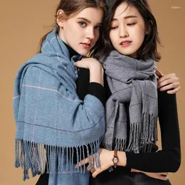 Halsdukar 2024 Autumn Winter Female Wool Plaid Scarf Women Cashmere Wide Lattices Long Shawl Wrap Filte Warm Tippet Drop Ship