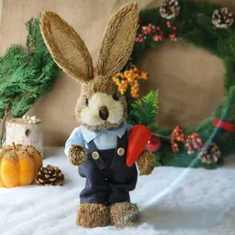 Easter Bunny Decorations DIY Simulation Straw Rabbit Home Garden Ornaments Hand Gifts Creative Figures Table Wedding Decor 240127
