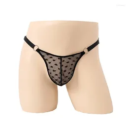 Shorts masculinos sexy tanga suspensórios leopardo impressão malha saco completo selvagem t-string roupa interior