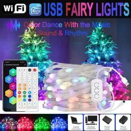 Dizeler Noel Işıkları Ağaç Akıllı Wifi LED String Garland USB Aydınlatma Peri Dekorasyon Festoon