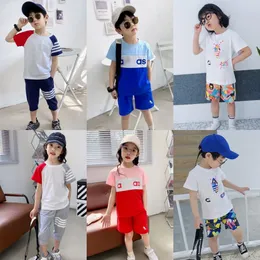 Summer kids baby palm T-shirts set boys girls Stylist clothes Quarter Cropped pants children youth toddler Pure cotton two-piece set E21i#