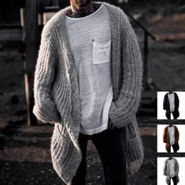 남성 두꺼운 따뜻한 니트 가디건 스웨터 긴 소매 느슨한 스트리트웨어 중간 길이 코트 재킷 겨울 옷 240130
