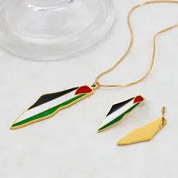Necklace Earrings Set Unisex High Quality Dripping Oil Stainless Steel Jewelry Statement Colorful Palestine Map Accessories Daily Wear Gift