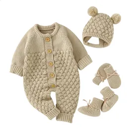 Bebek Rompers Giysileri Sonbahar Kış Örme Doğum Erkek Kızlar Katı Sade Tulumlar Moda Toddler Çocuk Unisex Wear 240131