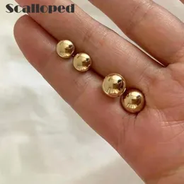 Brincos escalopes na moda ouro cor pequena bola para mulheres simples aço inoxidável 6mm 8mm acessórios de orelha moda jóias