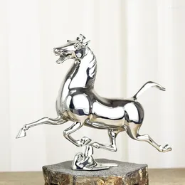 Decorative Figurines Horse Sculptures Stainless Steel Decor Home Statue Animal Figurine El Decoration Christmas Living Room For Interior