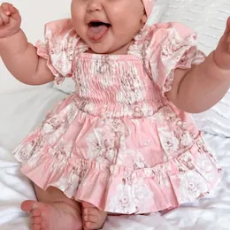 Rompers çocuklar bebek kız kısa puflu kol tulumları yaz üçgen tabanca tulum shirred romper elbise kafa bandı ile 2pcs seti
