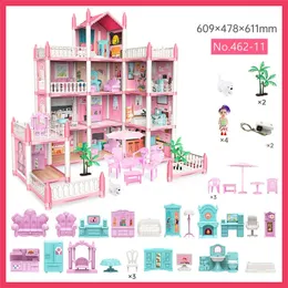 3D gränsöverskridande blockbuster barn och flickor Familjleksaker Fantasy Princess Castle Villa Assembly Doll House Set Toys 240202