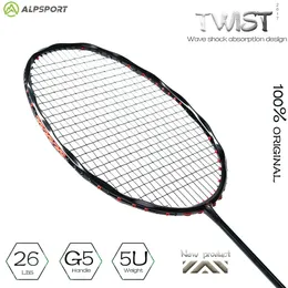 Alpsport V5 2 PCSLOT Badminton rakieta Maksymalna 38 funtów 5U 75G FALE Rama Pełna włókno węglowe z strunami i uchwytem 240202