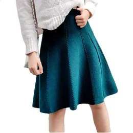 Jesienna zimowa dzianinowa spódnica Kobiety midi high talia liniowe dzianinowe spódnice S Seamles plisowane elastyczne grube faldas 240201