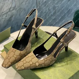مصمم صندل Slingbacks عالي الكعب شريحة معدنية مشبك الجلد أحذية رسمية أحذية راينستون صندل 7.5 سم 3.5 سم فاخرة عالية الكعب مربع الأحذية