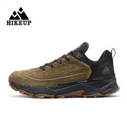 Hikeup caminhadas sapatos para homens esportes ao ar livre acampamento caça caminhada sapato camurça couro genuíno respirável tênis antiderrapante 240202