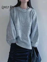 Women's Sweaters Fashion O Neck Gold Silver Sparkling Sweater For Women Loose Long Sleeve Quilted Ruched Spliced Tunic 2024 Autumn Warm