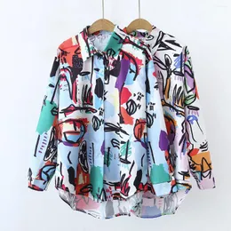 Damskie bluzki moda Graffiti Graffiti Casual Shirt Kobiety 2024 Autumn Buttons