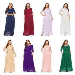 13 stałych kolorów Koronna długa sukienka Plus XL do 6xl Eleganckie sukienki wieczorowe duże rozmiary Ubrania urodzinowe na imprezę Summer 240131