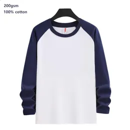 Pure Cotton Y2K Men's T -shirt Långärmfjäder och hösttröja Solid runda nacke för män Kvinnor Raglan Casual Tshirt 240122