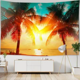 Tapisserier Sunset Sea Tapestry Tropical Tree Beach Hanging Wall Tyg Natural Landscape Wave Table Backdrop Tak