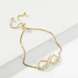 Braccialetti con ciondoli Ottone placcato oro Pietre di zirconio Segno dell'infinito Bracciale Donna 2024 Moda CZ Zircone Catena con catena Gioielli estivi