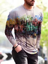 3d Street Printed Mens Tshirts Stor storlek Lossa Casual Topps Långärmad Autumn Roundneck Fashion Mane Tees Plus 6xl 240201