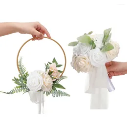 Dekorativa blommor Portable Bridal Bouquet Artificial Rose Holding Wreath Wedding Party Decorations For Bride Bridesmaids