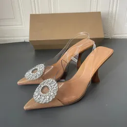 Kadın Trafı Şeffaf Yüksek 837 Topuk Zarif Rhinestones Pompaları Saçlı Ayak Sandalet Yaz Slingbacks Party Düğün Stiletto 240125 C