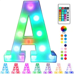 Colorido LED Marquee Carta Luzes com Número Luminoso Remoto Lâmpada Festa Bar Sinal Night Light Festa de Casamento Decoração de Natal 240124