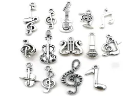 100st Mixed Charms Music Guitar Note Piano French Horn Saxophone Antique Silver Pendant för att göra söta örhängen hängen halsgren8466524