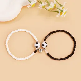 Braccialetti con ciondoli 2 pezzi/set braccialetto di perline di riso da calcio per donne uomini amici esercizio fisico coppia magnete regalo di gioielli sportivi