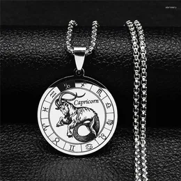 Pendant Necklaces 12 Constellations Capricorn Stainless Steel Round Chain Women/Men Pendants Jewelry Zodiac Necklace NXH255S03