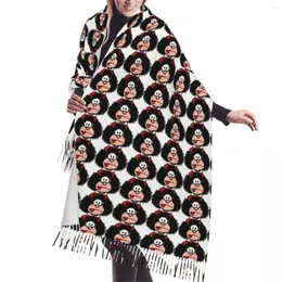 Halsdukar roliga manga mafalda tassel halsduk kvinnor mjuk quino tecknad sjalar wraps kvinnliga vinter höst mode mångsidigt