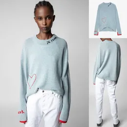 Kvinnors tröjor huva 23aw zadig voltaire mode tidvatten tröja kvinnor designer new hoodie stickad vintage tryck avslappnad klassisk ull rund nacke mångsidig lös vea